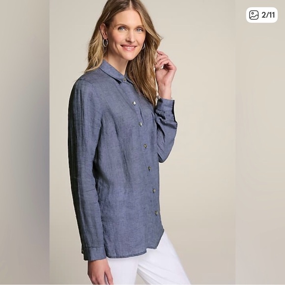 J. Jill Tops - J. Jill Everyday Linen Button Down Light Marine - Medium